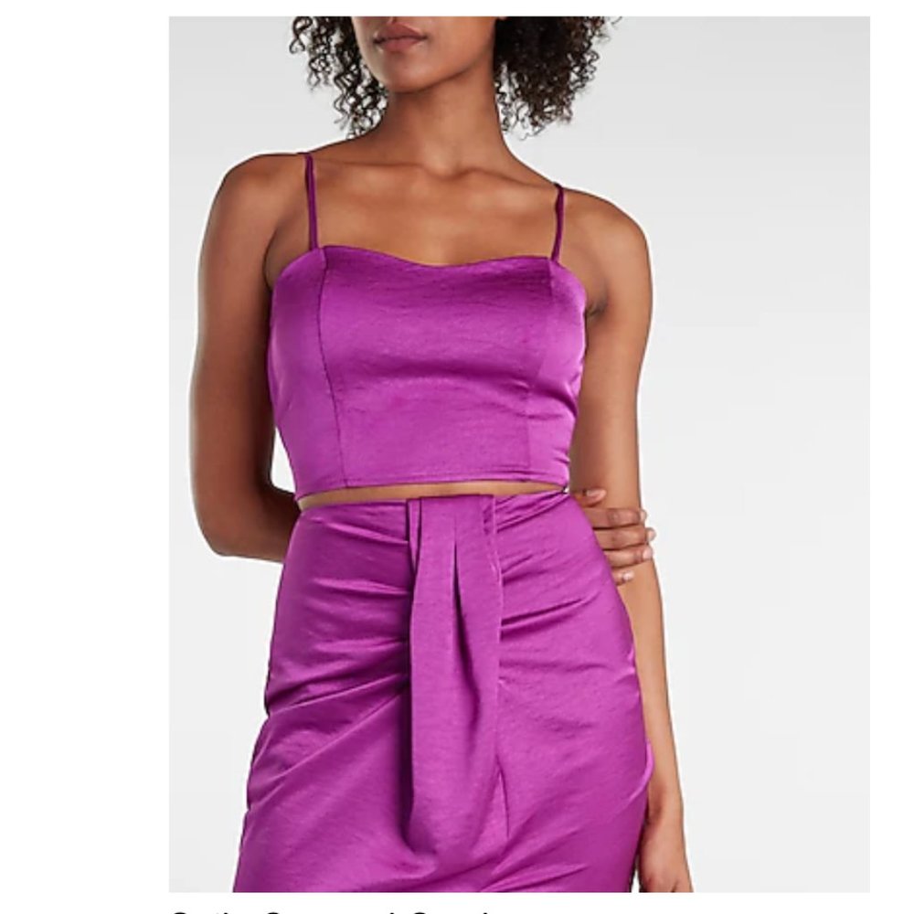 New Express Satin Cropped Cami Purple Crush S M Strappy